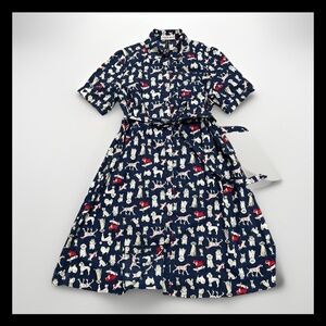 Frock Shop SS shirt Dress Dogs Print All Over Blue Pockets  Sz M